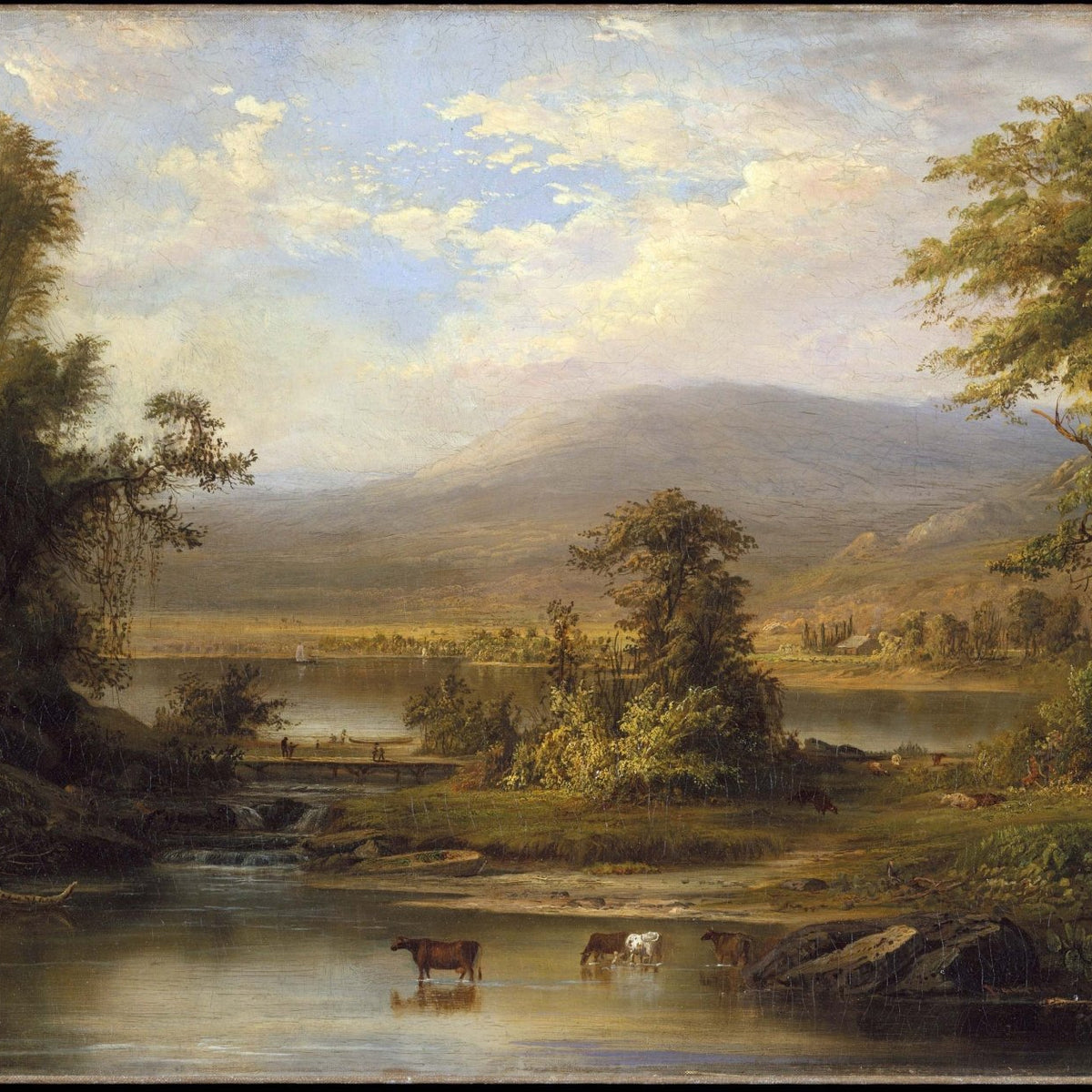 Landscape Oil Painting - Pastoral River Landscape with Cattle