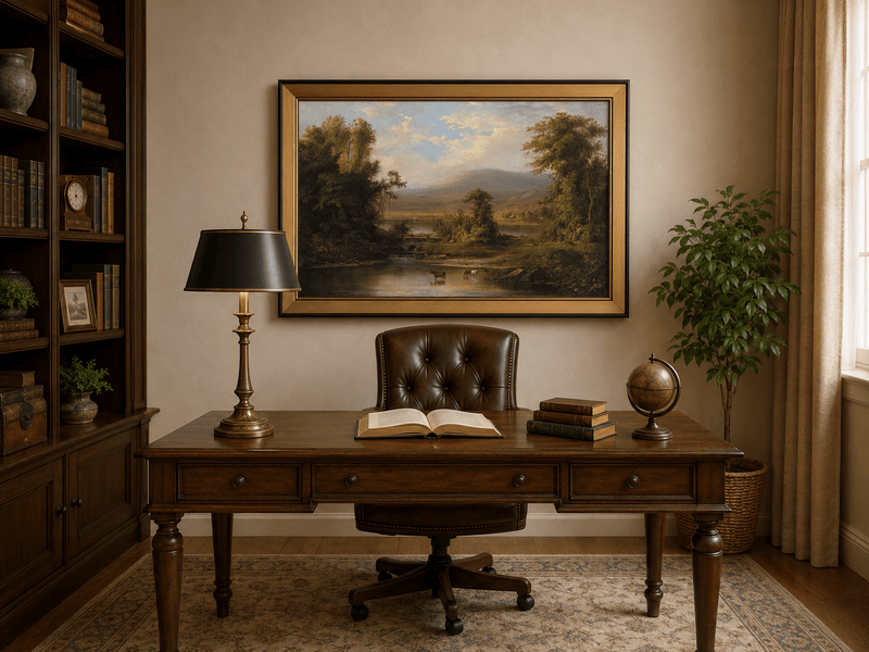 Landscape Oil Painting - Pastoral River Landscape with Cattle