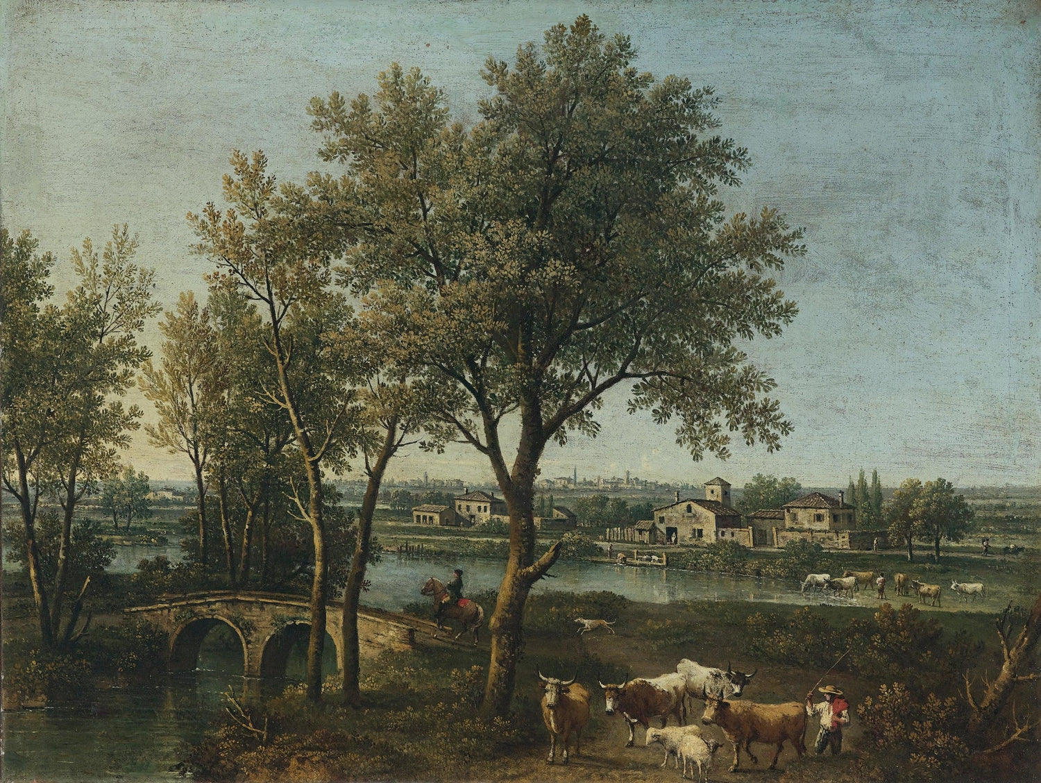 Landscape Oil Painting - Pastoral River Scene with Cattle - Oil Painting Haven
