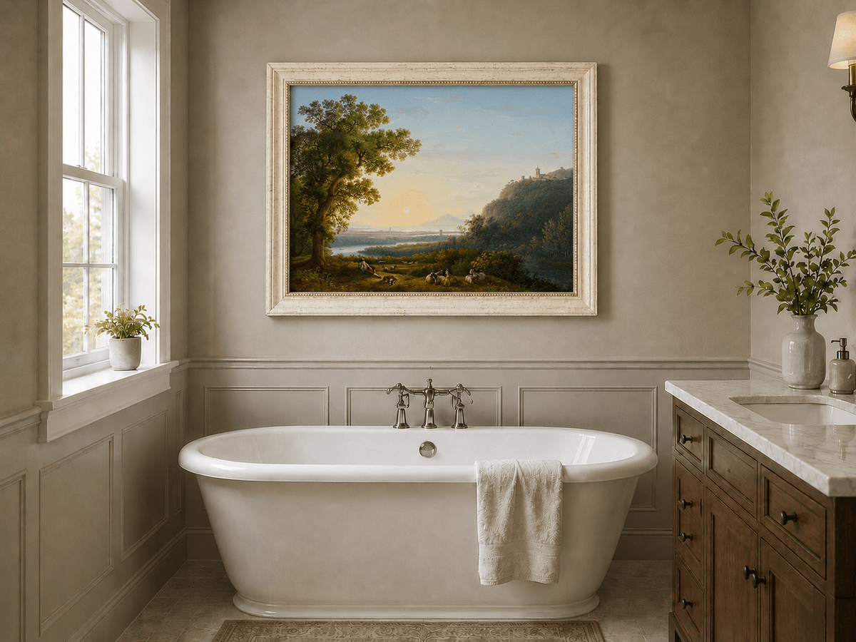 Landscape Oil Painting - Pastoral River & Shepherd