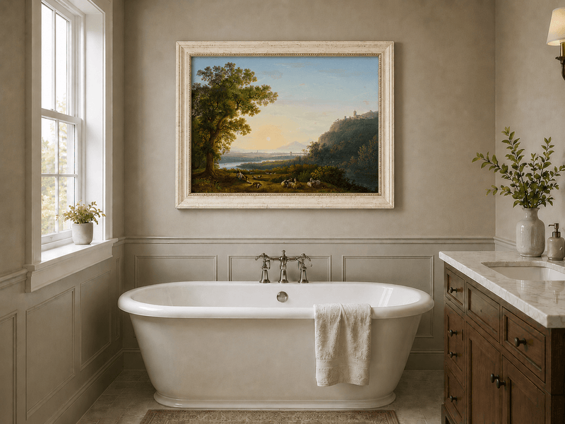 Landscape Oil Painting - Pastoral River & Shepherd