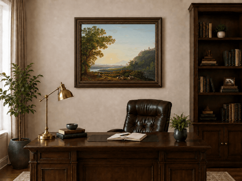 Landscape Oil Painting - Pastoral River & Shepherd