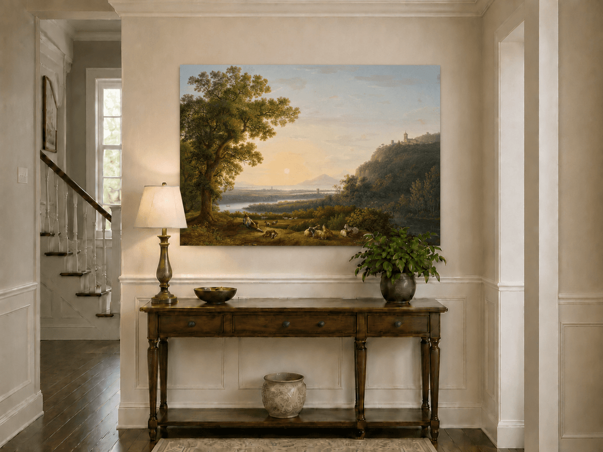 Landscape Oil Painting - Pastoral River & Shepherd