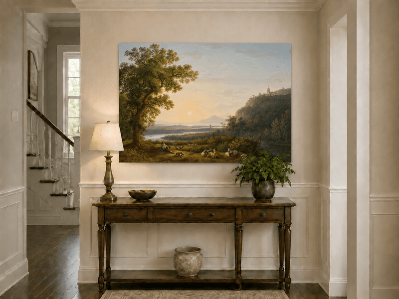 Landscape Oil Painting - Pastoral River & Shepherd