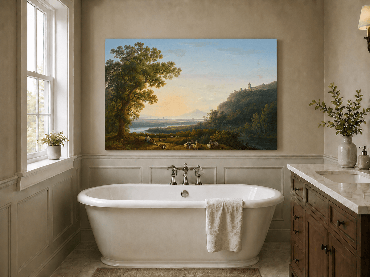 Landscape Oil Painting - Pastoral River & Shepherd