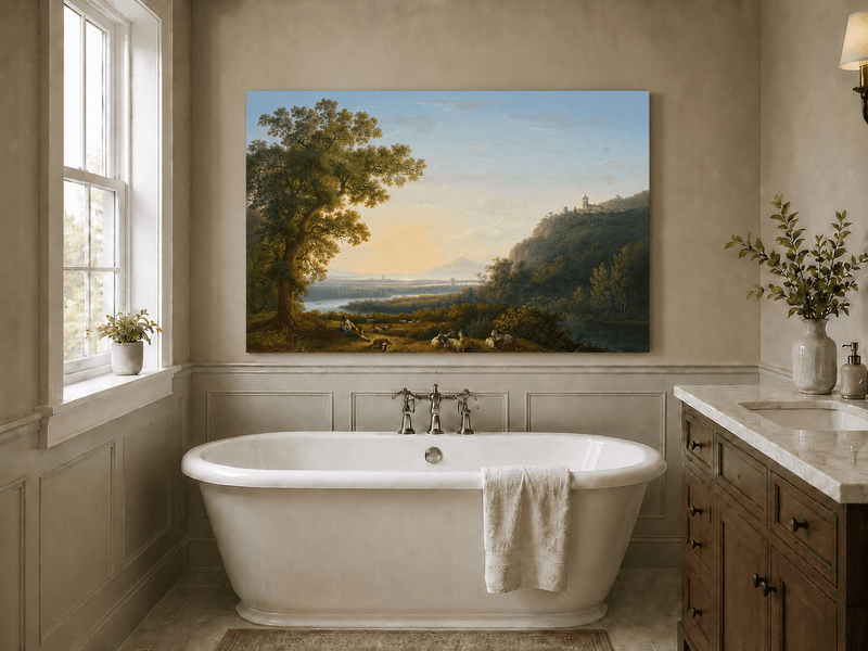 Landscape Oil Painting - Pastoral River & Shepherd