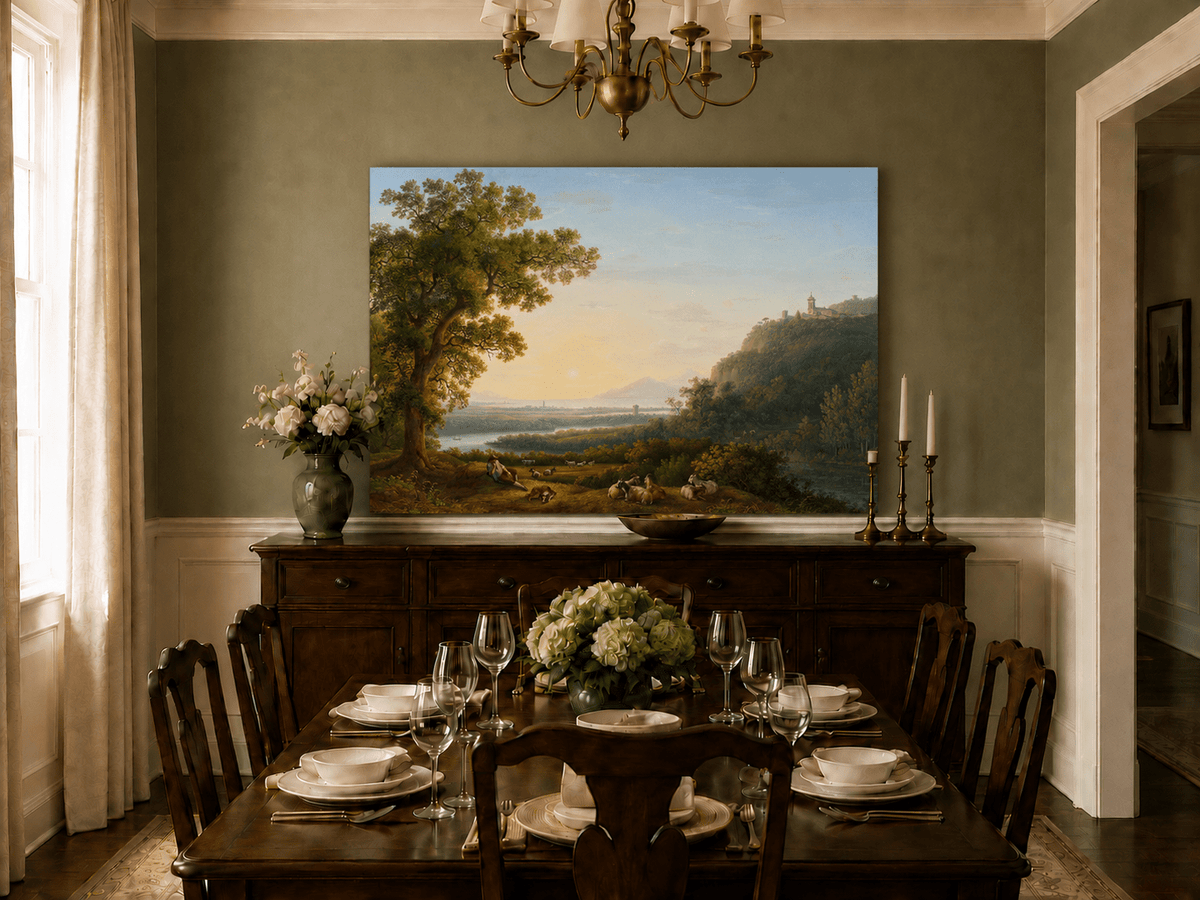 Landscape Oil Painting - Pastoral River & Shepherd