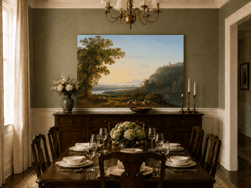 Landscape Oil Painting - Pastoral River & Shepherd