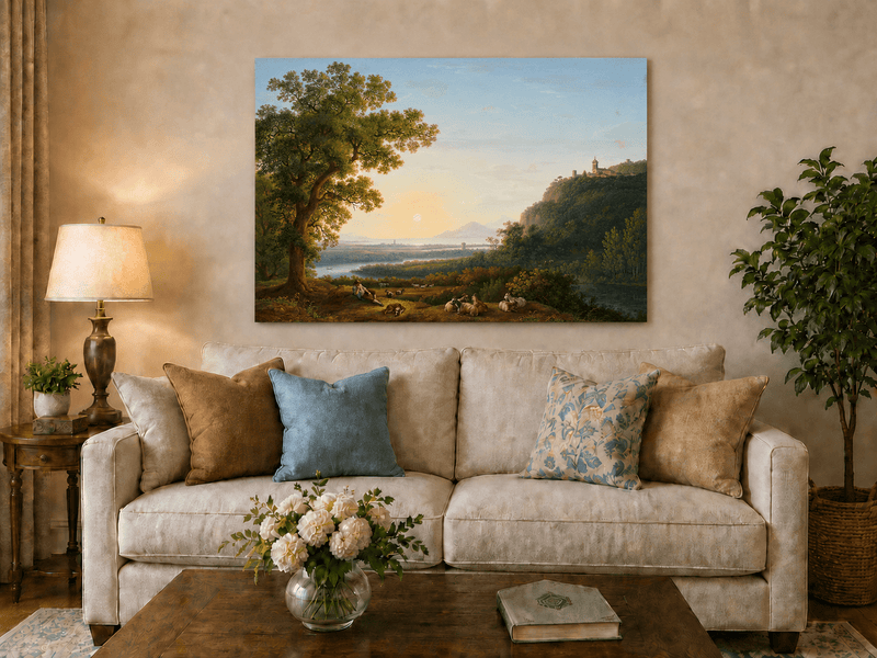 Landscape Oil Painting - Pastoral River & Shepherd