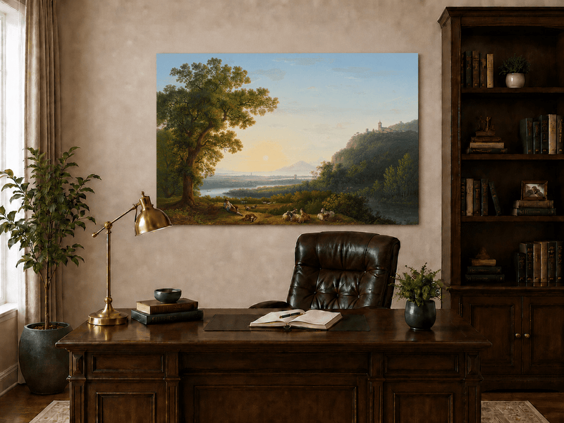 Landscape Oil Painting - Pastoral River & Shepherd