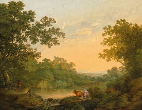 Landscape Oil Painting - Pastoral River Valley and Distant Ruins - Oil Painting Haven