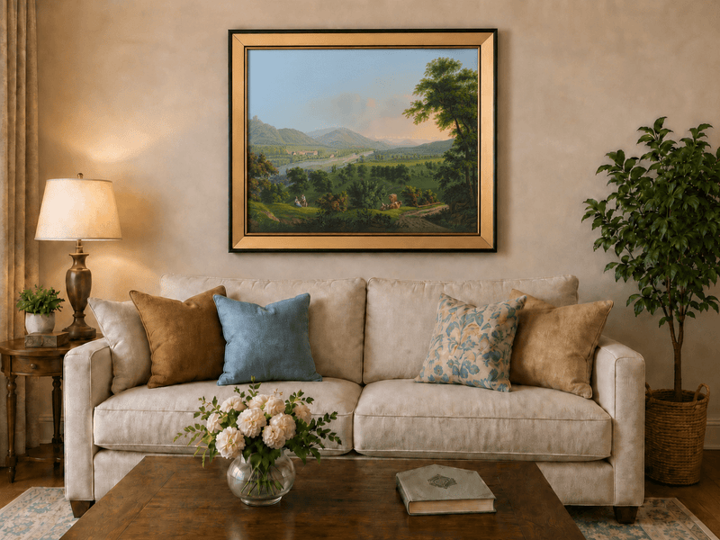 Landscape Oil Painting - Pastoral River Valley with Cows