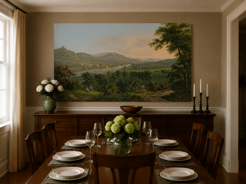 Landscape Oil Painting - Pastoral River Valley with Cows