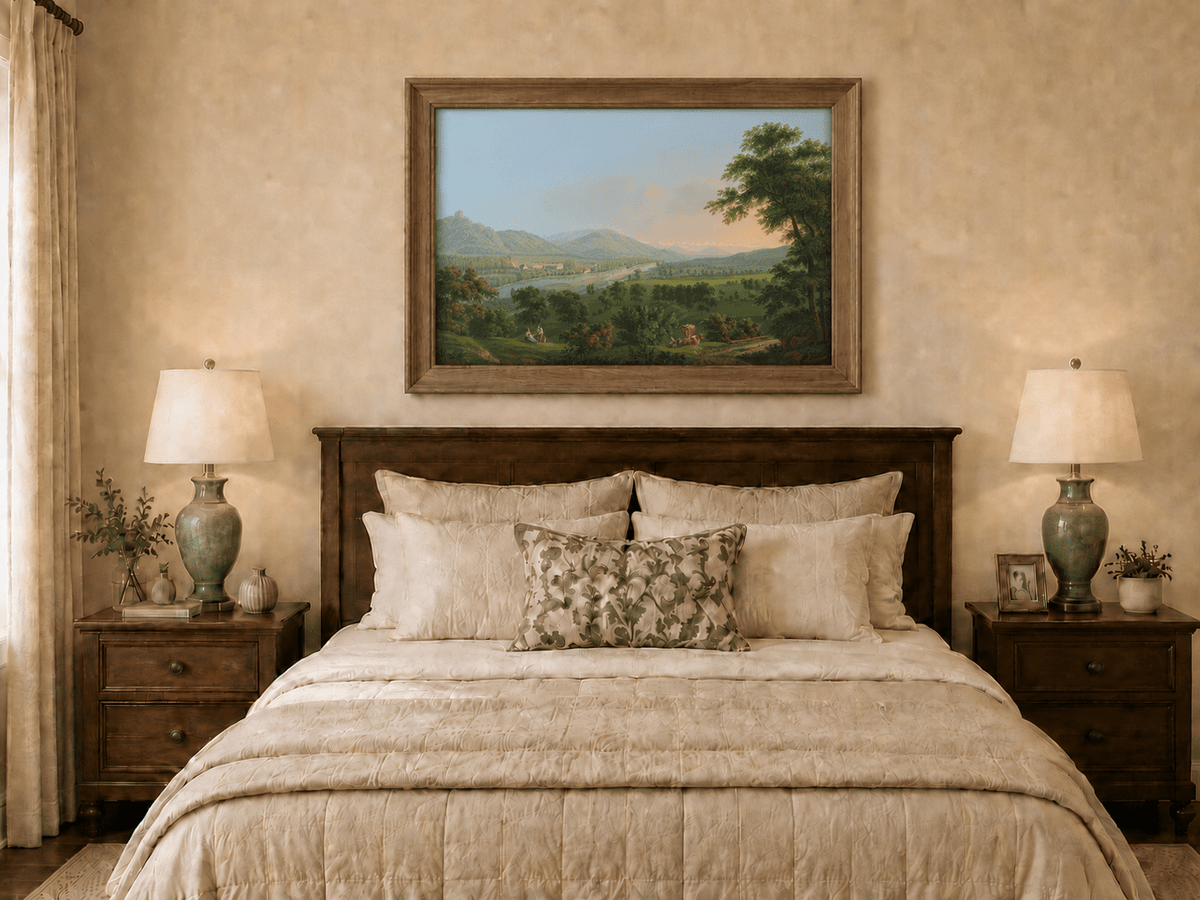 Landscape Oil Painting - Pastoral River Valley with Cows
