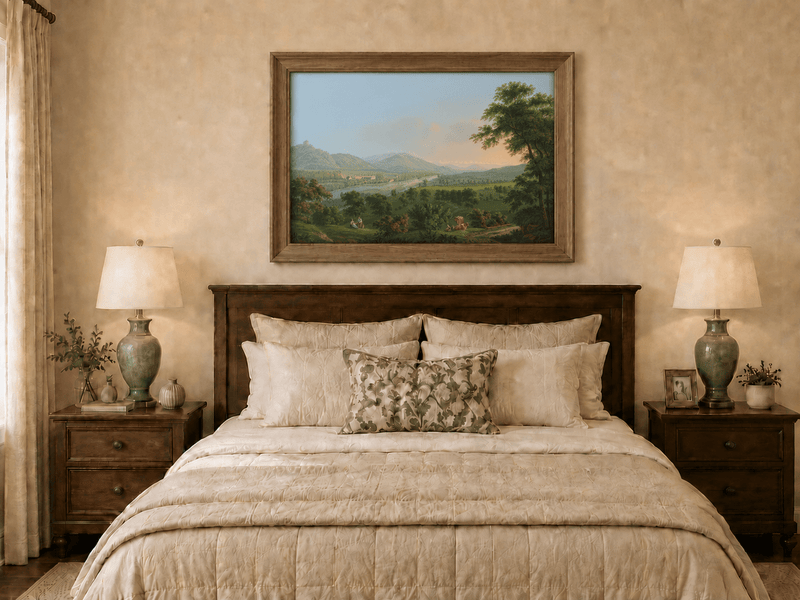 Landscape Oil Painting - Pastoral River Valley with Cows