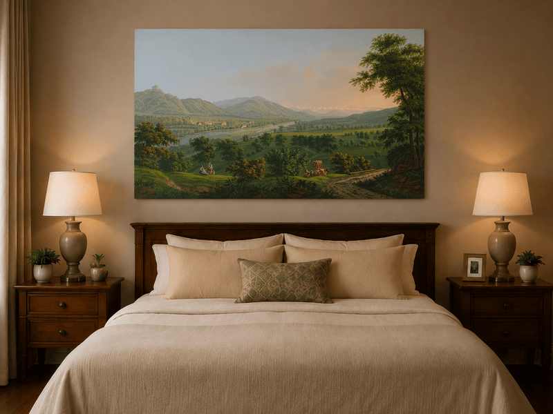 Landscape Oil Painting - Pastoral River Valley with Cows