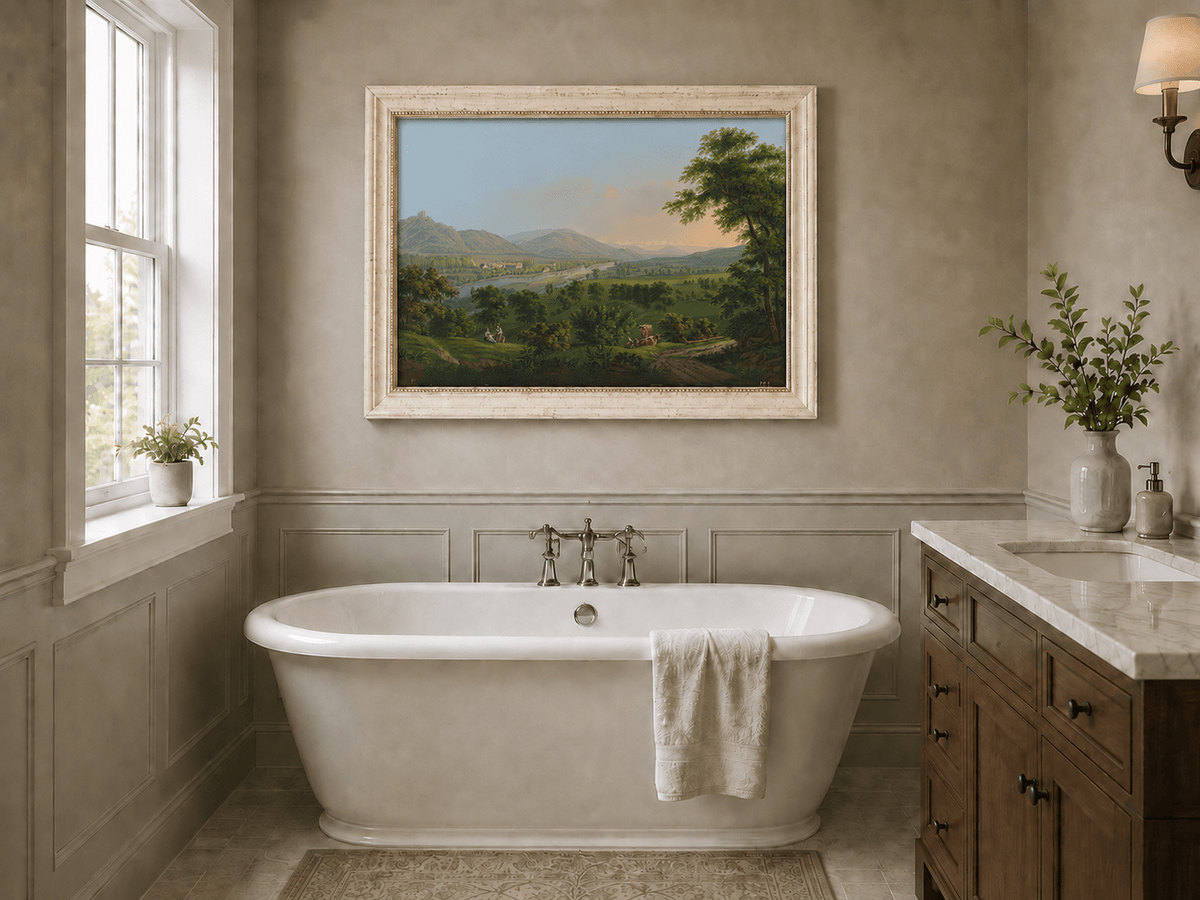 Landscape Oil Painting - Pastoral River Valley with Cows