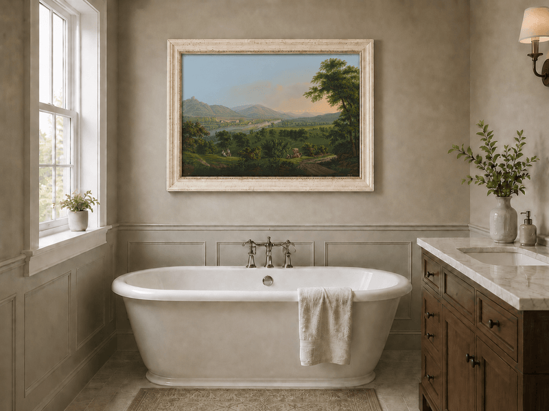 Landscape Oil Painting - Pastoral River Valley with Cows