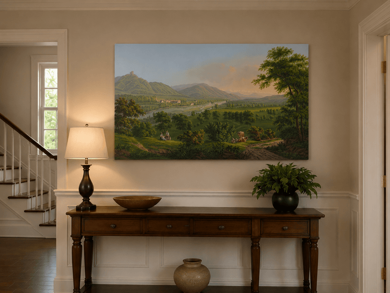 Landscape Oil Painting - Pastoral River Valley with Cows