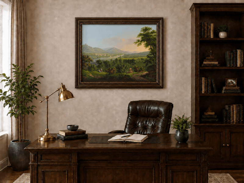 Landscape Oil Painting - Pastoral River Valley with Cows