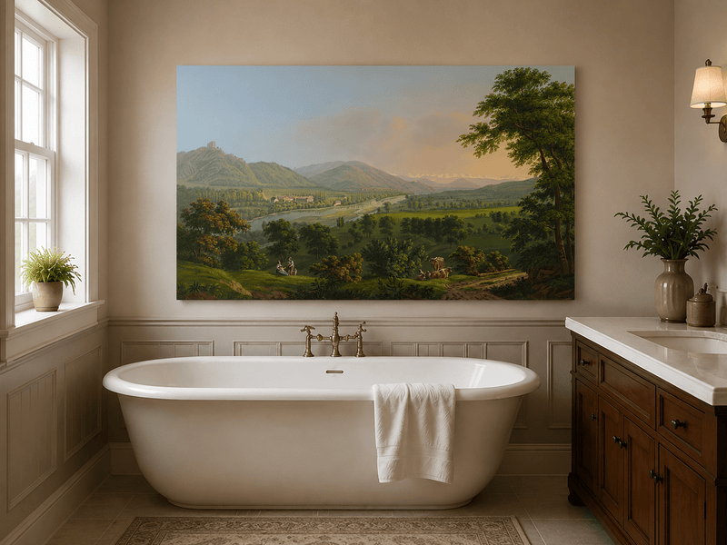 Landscape Oil Painting - Pastoral River Valley with Cows