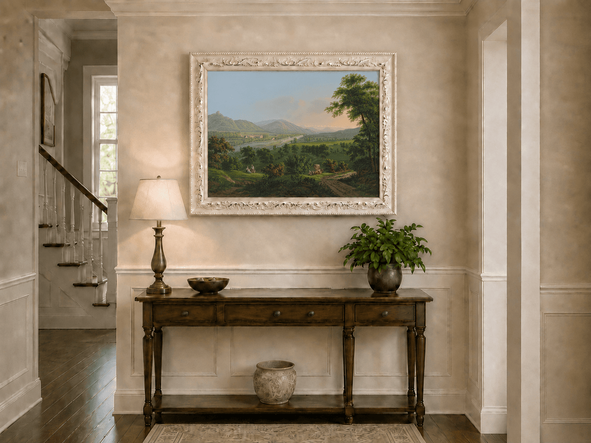 Landscape Oil Painting - Pastoral River Valley with Cows