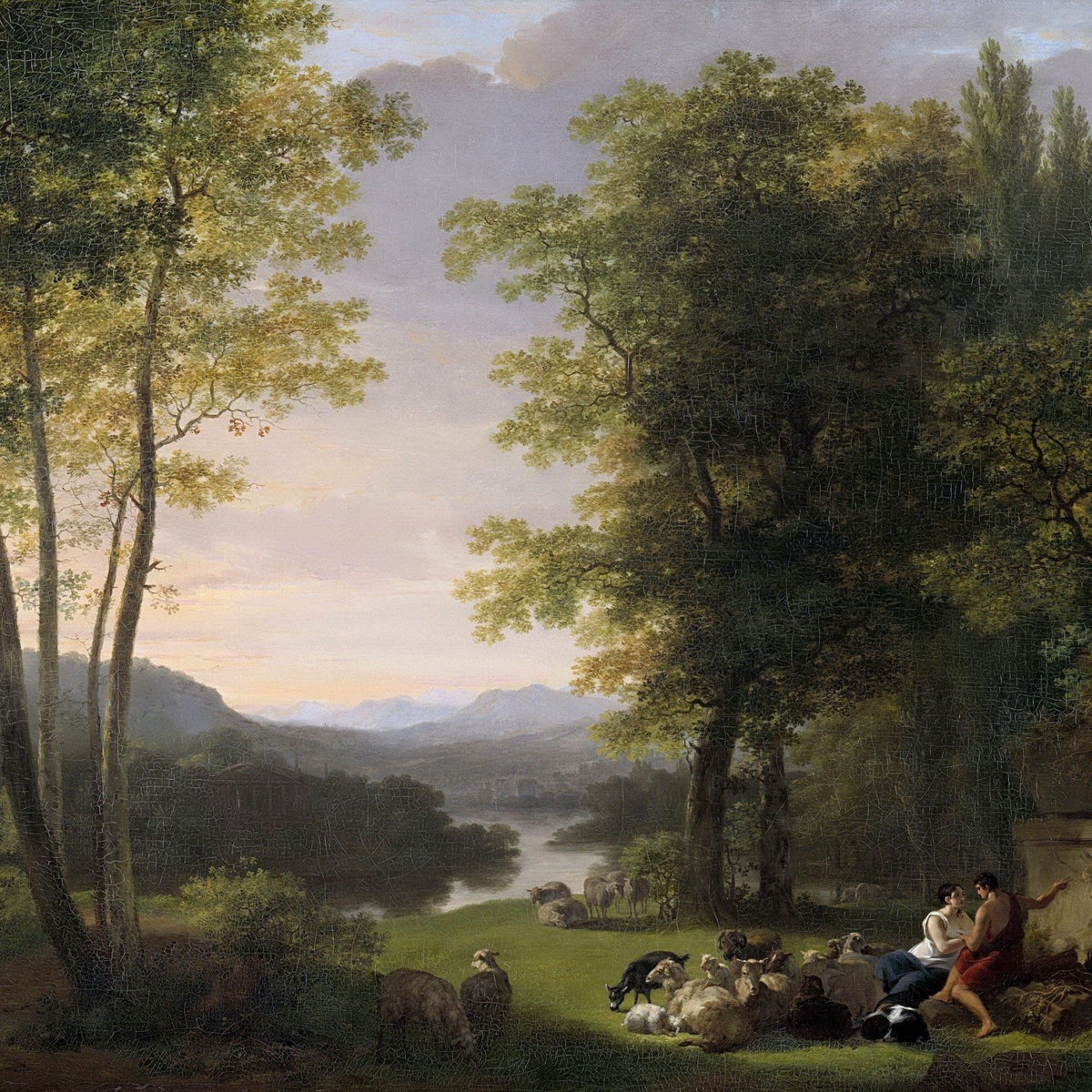Landscape Oil Painting - Pastoral Scene with Shepherd and River - Oil Painting Haven