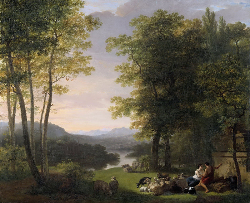 Landscape Oil Painting - Pastoral Scene with Shepherd and River - Oil Painting Haven