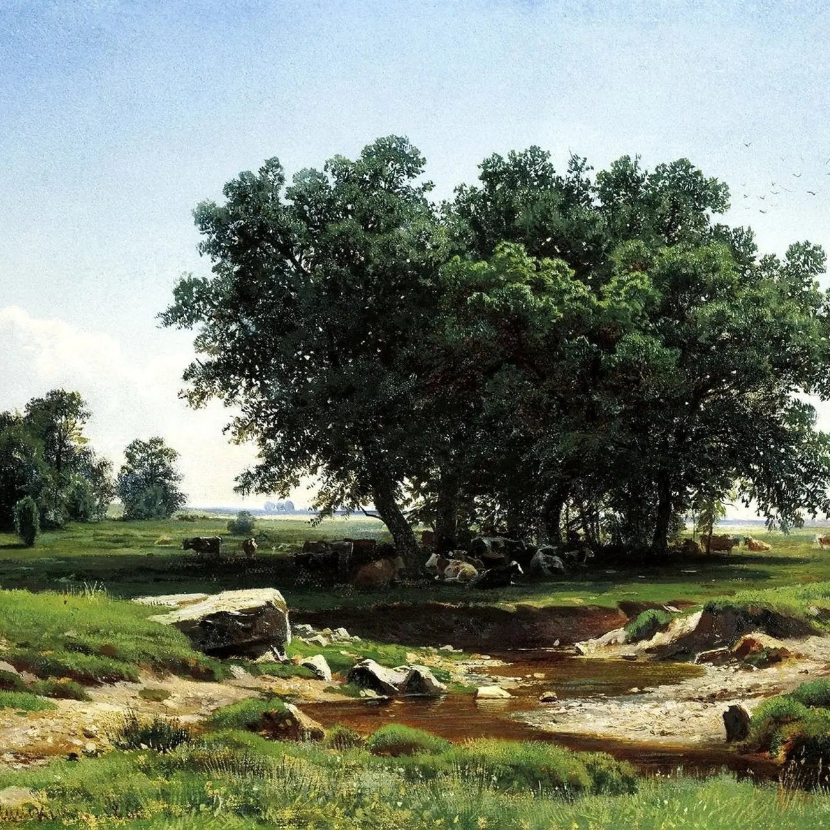 Landscape Oil Painting - Pastoral Scene with Trees and Stream Wall Art - Oil Painting Haven