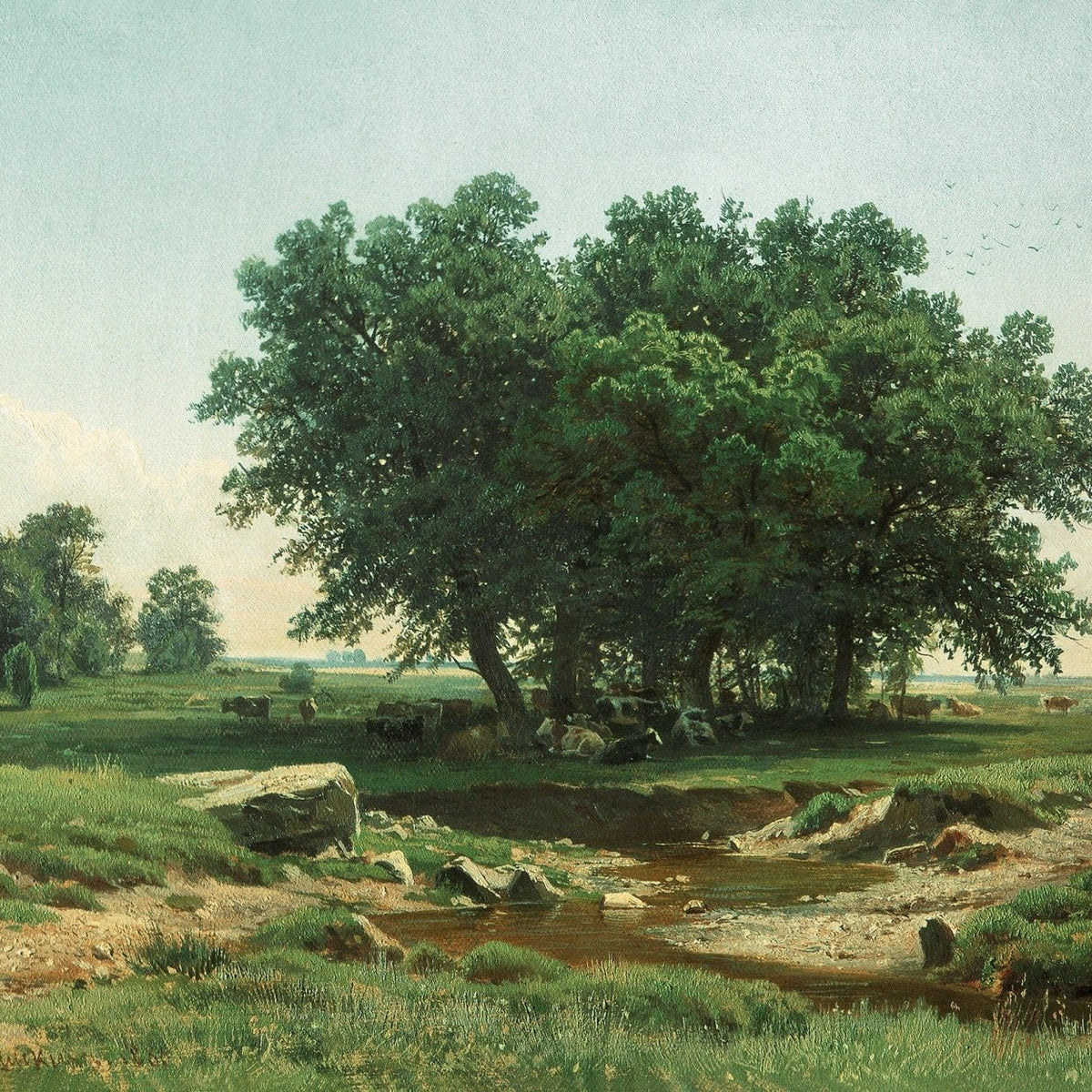 Landscape Oil Painting - Pastoral Scene with Trees and Stream Wall Art - Oil Painting Haven
