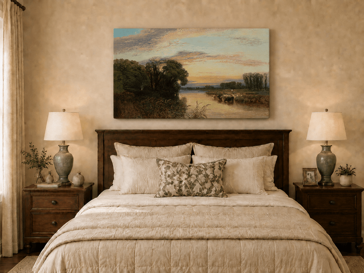 Peinture à l'huile de paysage - Gouffre rocheux spectaculaire avec personnages