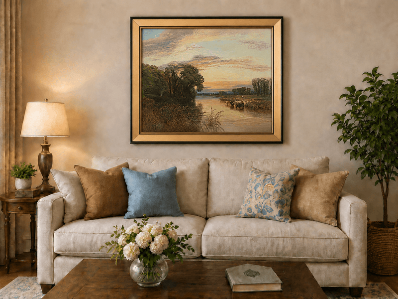 Peinture à l'huile de paysage - Gouffre rocheux spectaculaire avec personnages