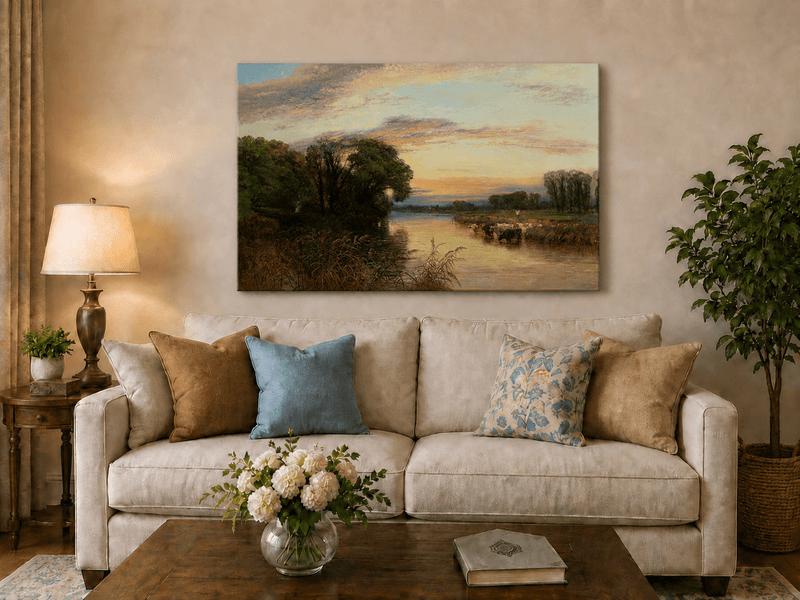 Peinture à l'huile de paysage - Gouffre rocheux spectaculaire avec personnages