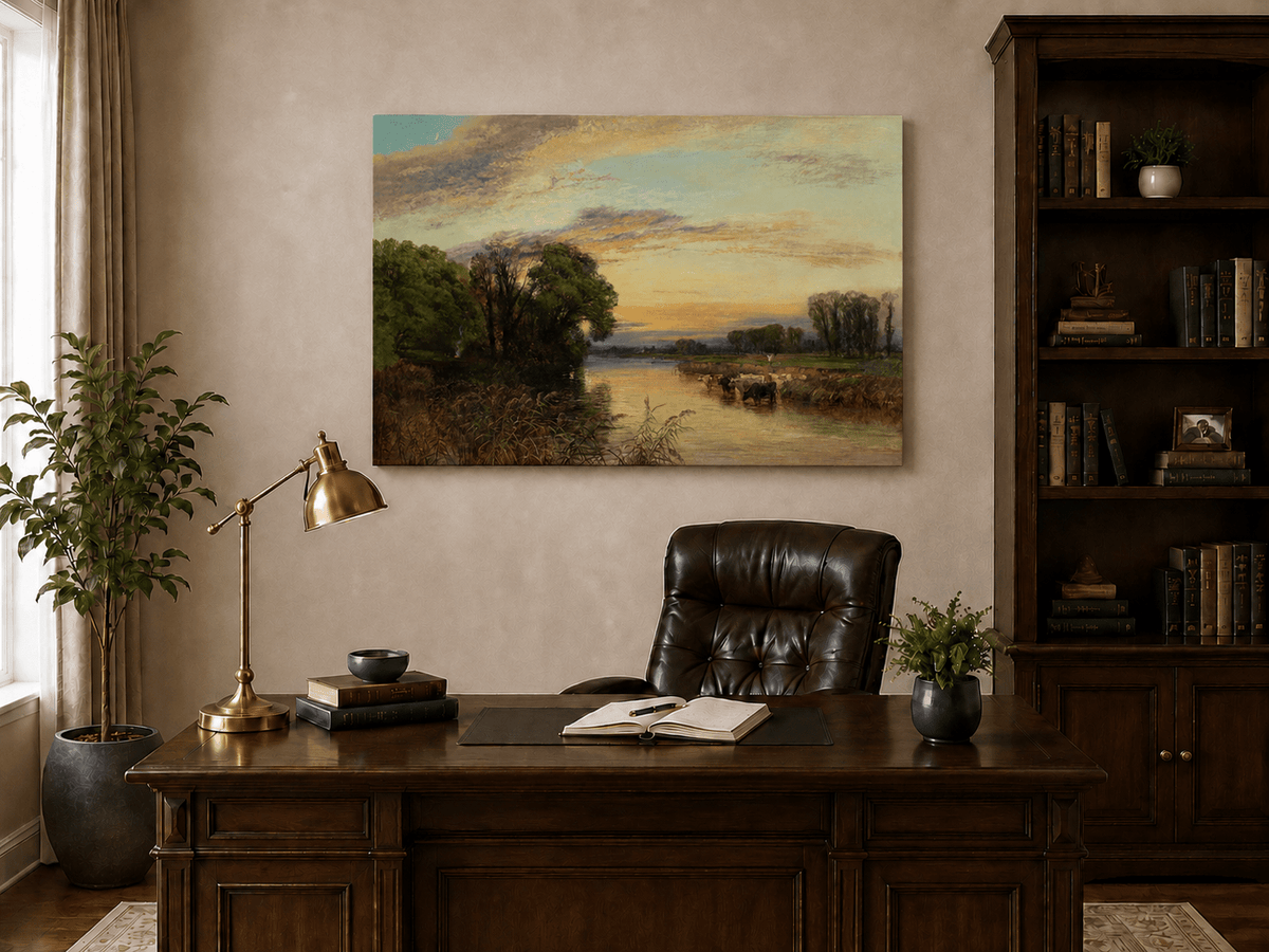 Peinture à l'huile de paysage - Gouffre rocheux spectaculaire avec personnages