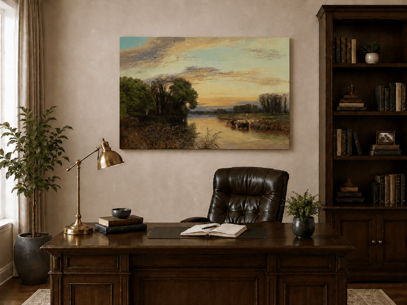 Peinture à l'huile de paysage - Gouffre rocheux spectaculaire avec personnages
