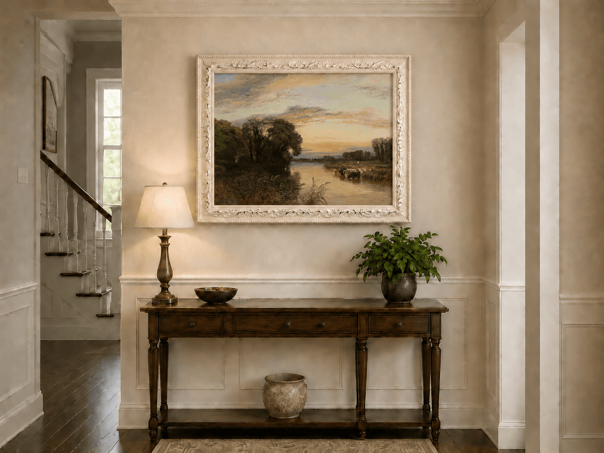 Peinture à l'huile de paysage - Gouffre rocheux spectaculaire avec personnages