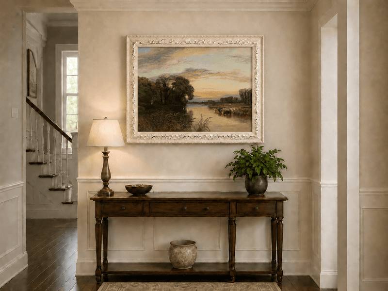 Peinture à l'huile de paysage - Gouffre rocheux spectaculaire avec personnages