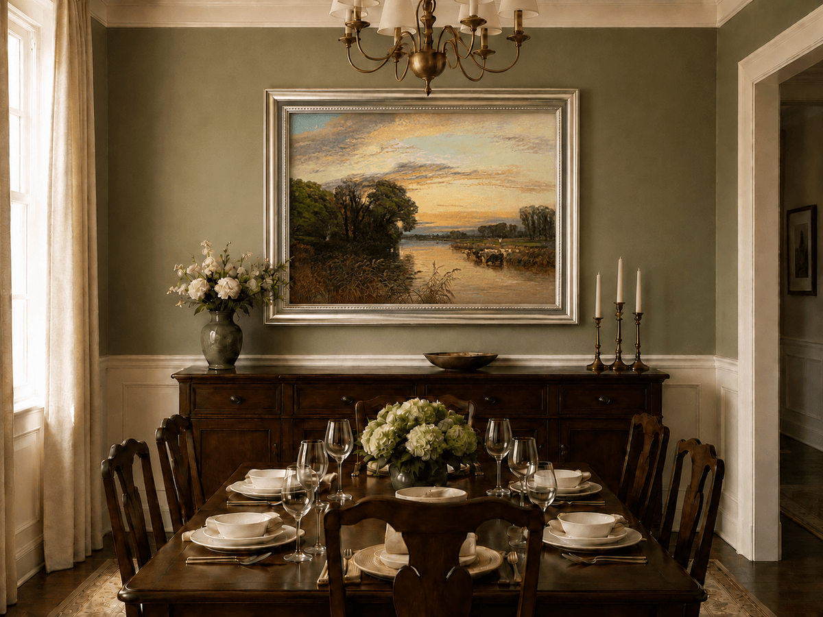 Peinture à l'huile de paysage - Gouffre rocheux spectaculaire avec personnages