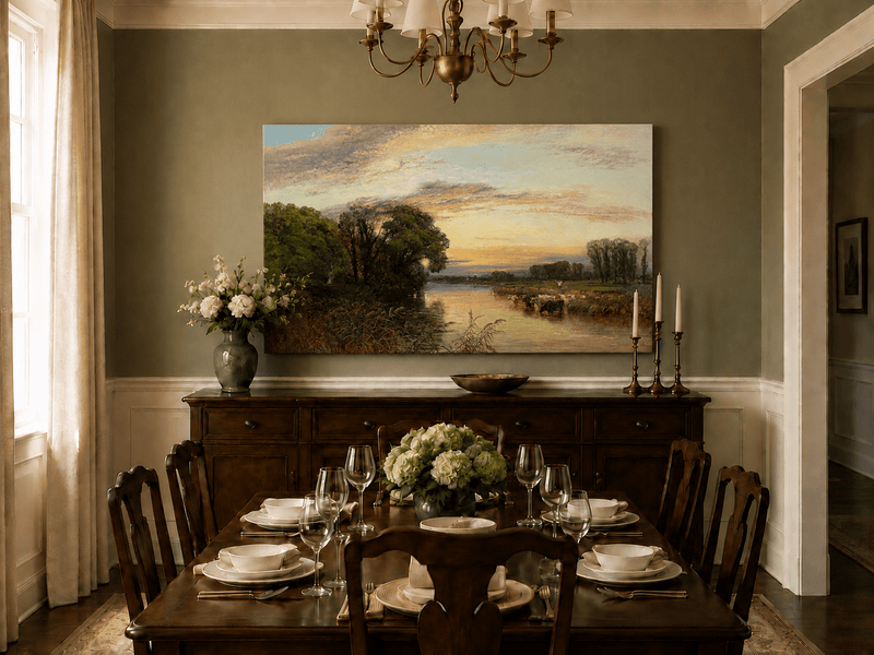 Peinture à l'huile de paysage - Gouffre rocheux spectaculaire avec personnages