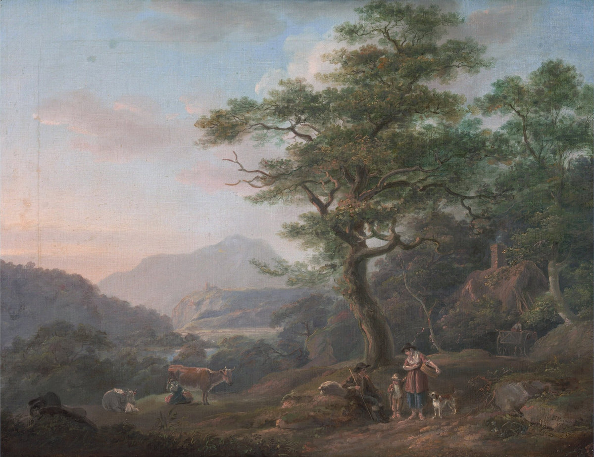 Landscape Oil Painting - Pastoral Valley Landscape with Figures