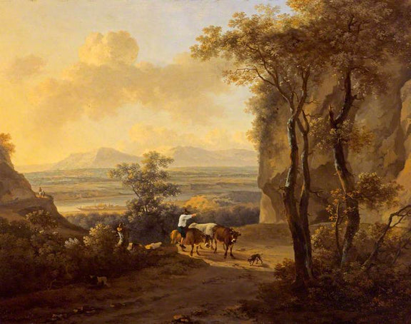 Hand-painted pastoral valley path with cattle landscape oil painting on canvas