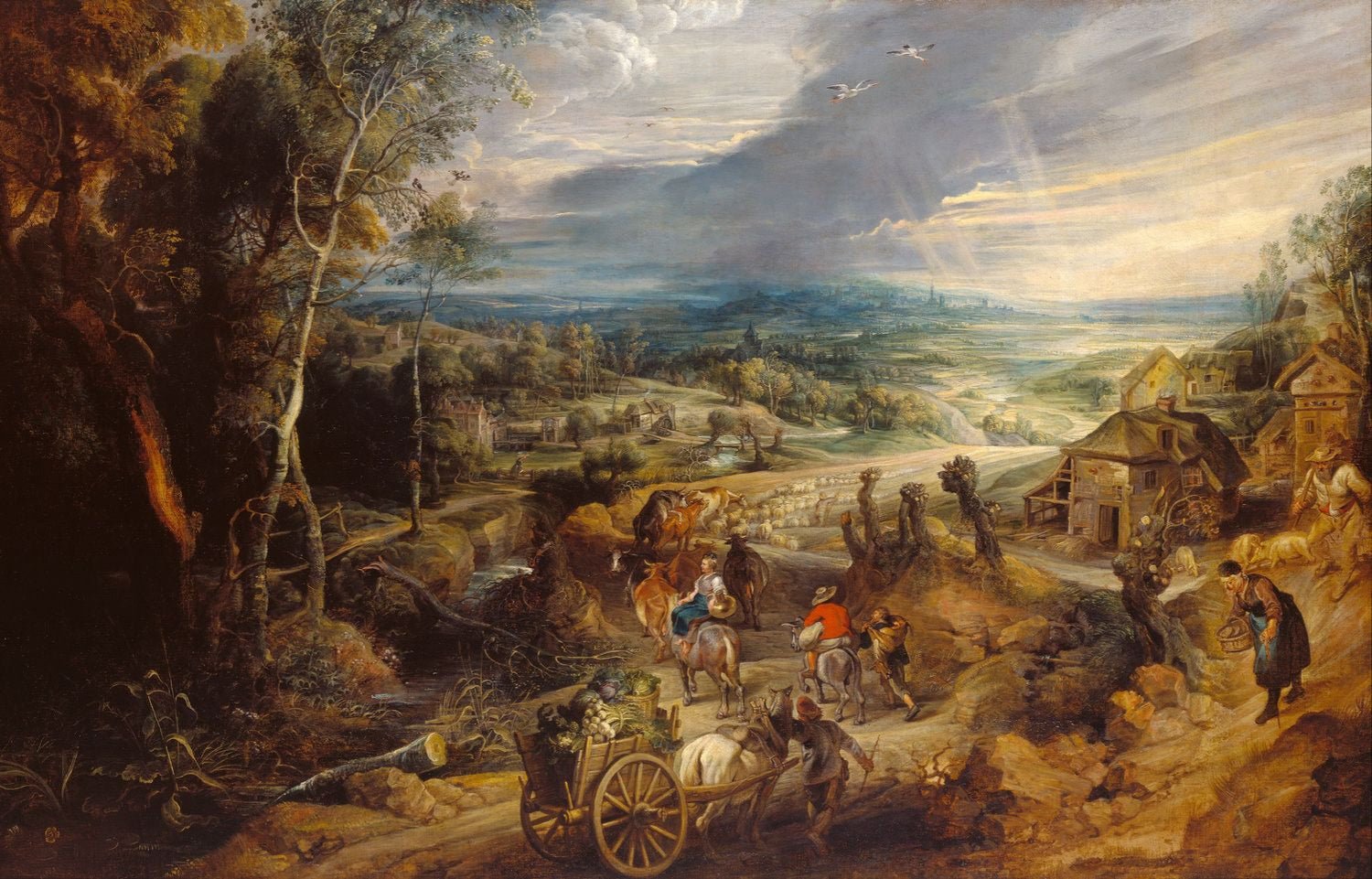 Landscape Oil Painting - Pastoral Valley with Peasants and Cart - Oil Painting Haven