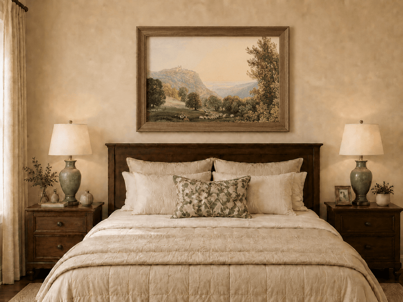 Landscape Oil Painting - Pastoral Valley with Sheep and Castle