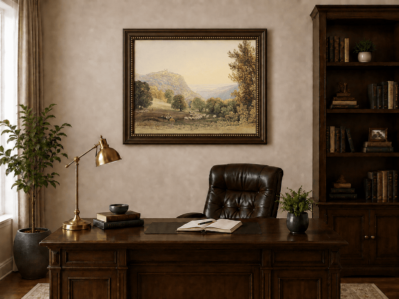 Landscape Oil Painting - Pastoral Valley with Sheep and Castle
