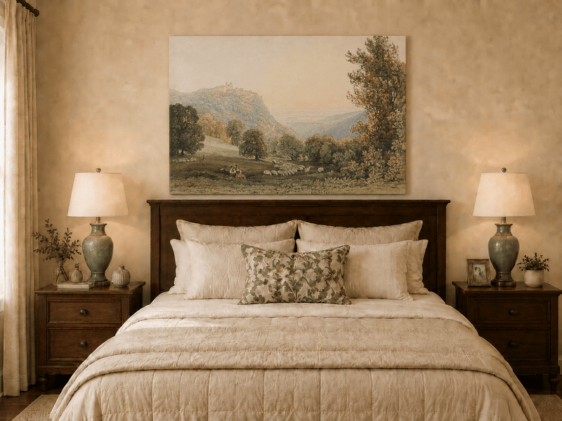 Landscape Oil Painting - Pastoral Valley with Sheep and Castle