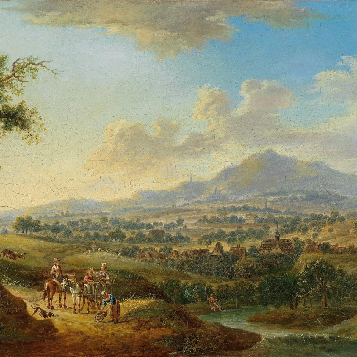 Landscape Oil Painting - Pastoral Valley with Village and Cart - Oil Painting Haven