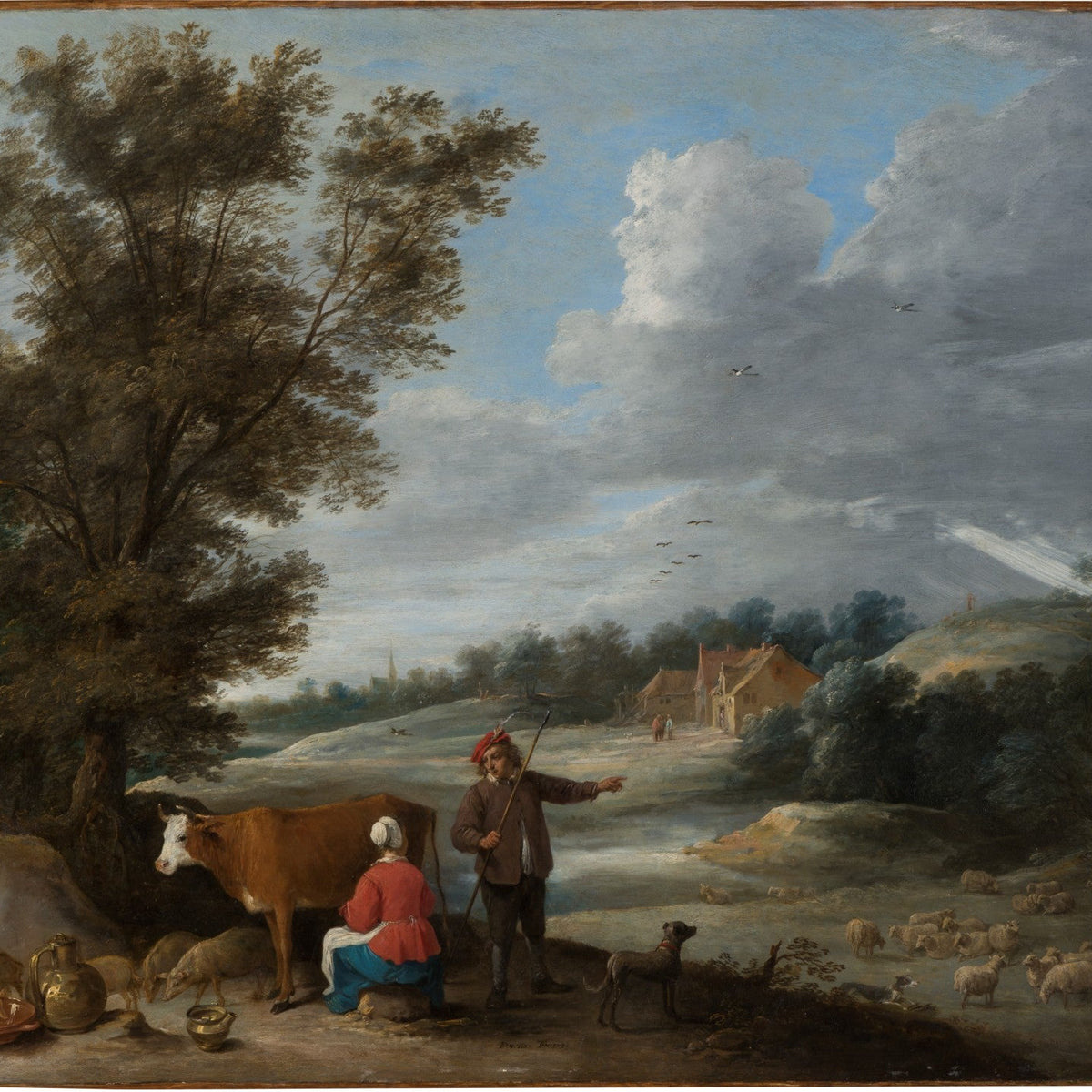 Landscape Oil Painting - Pastoral View with Shepherd and Sheep - Oil Painting Haven