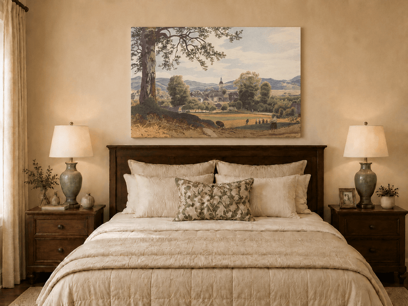 Peinture à l'huile de paysage - Gouffre rocheux spectaculaire avec personnages