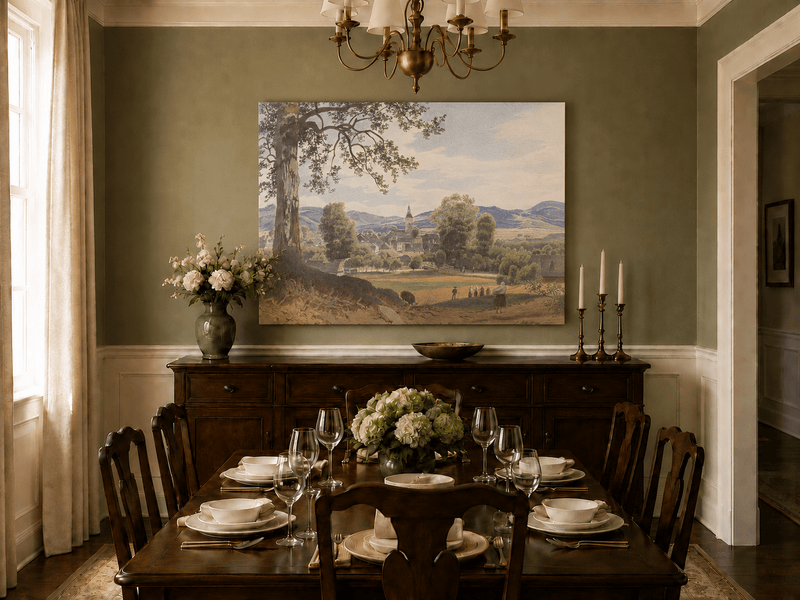 Peinture à l'huile de paysage - Gouffre rocheux spectaculaire avec personnages
