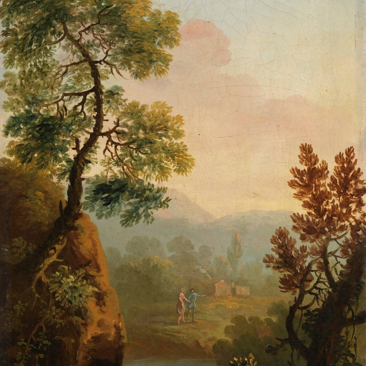 Hand-painted pastoral waterfall in a woodland vale landscape oil painting on canvas